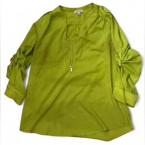 Calvin Klein Forest Green 3/4 Sleeve Blouse with Silver Zipper Women’s Size L